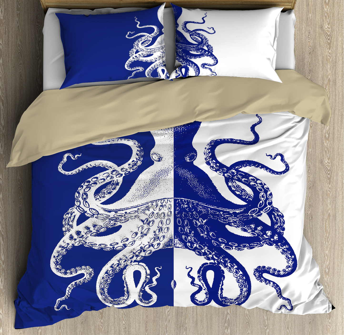 Premium Bedding Set Blue And White Kraken Octopus King of The Seven Seas ML