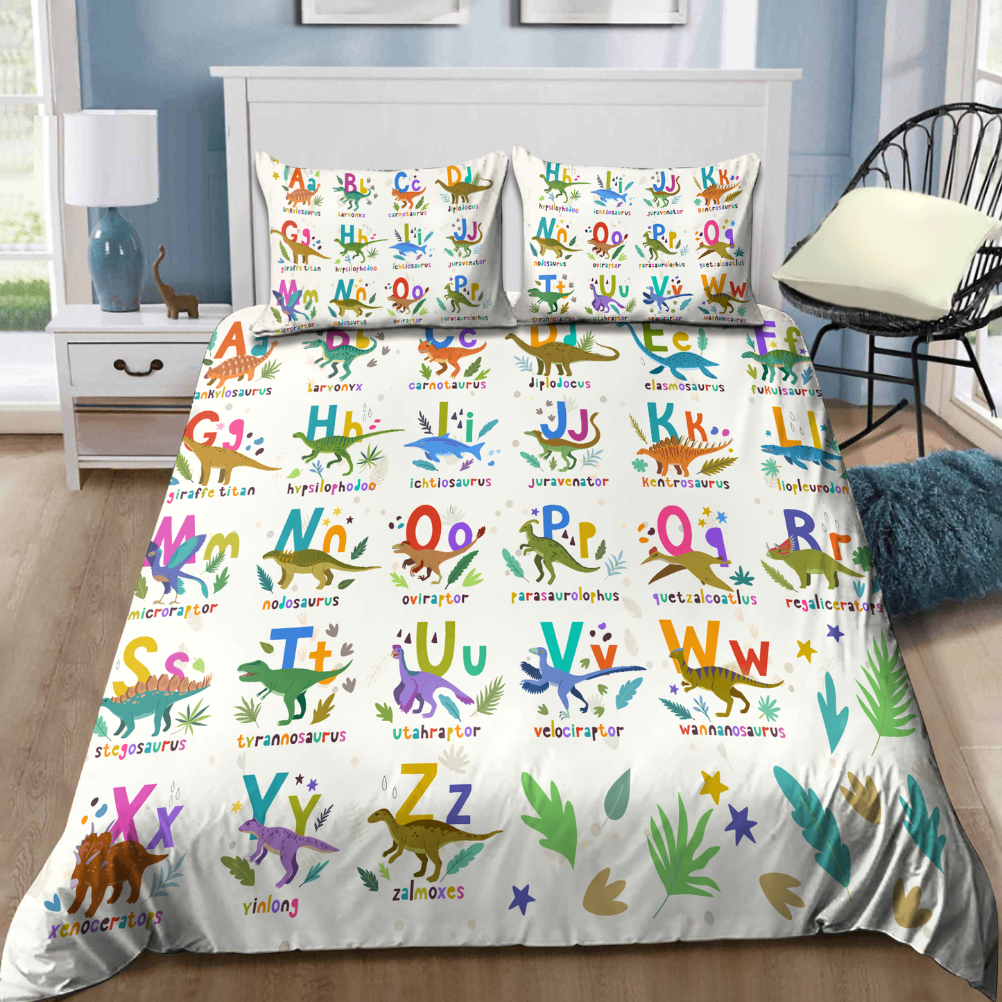 Dinosaur alphabet 3D design printed Bedding set SN16092104