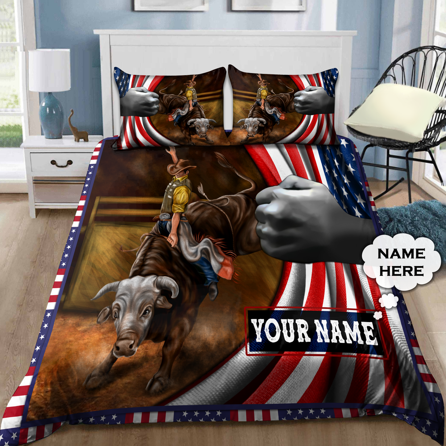 Personalized Name Bull Riding Bedding Set American Bull Rider Ver 1