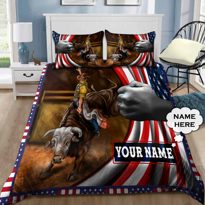 Personalized Name Bull Riding Bedding Set American Bull Rider Ver 1