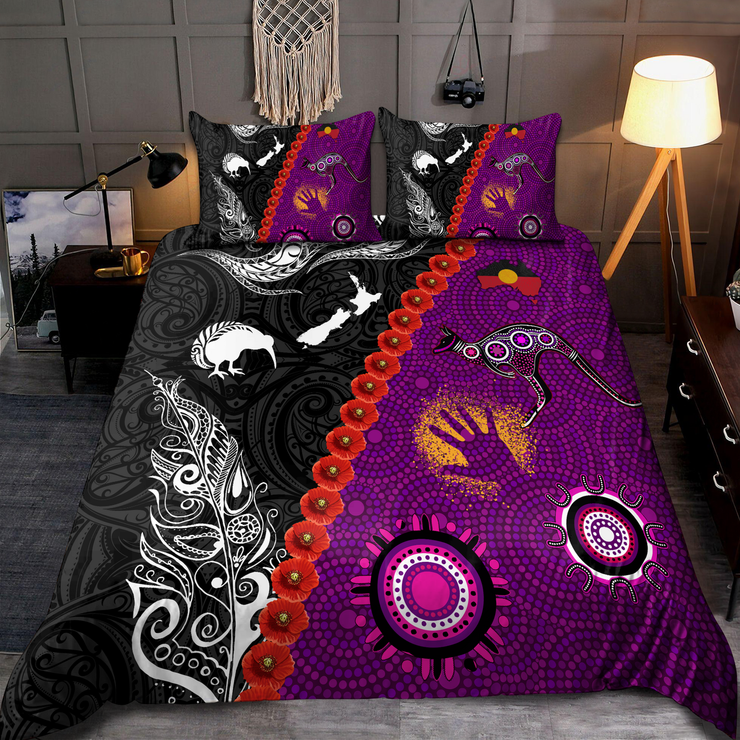 New Zealand Maori And Australia Aboriginal Purple We Are Family Bedding Set