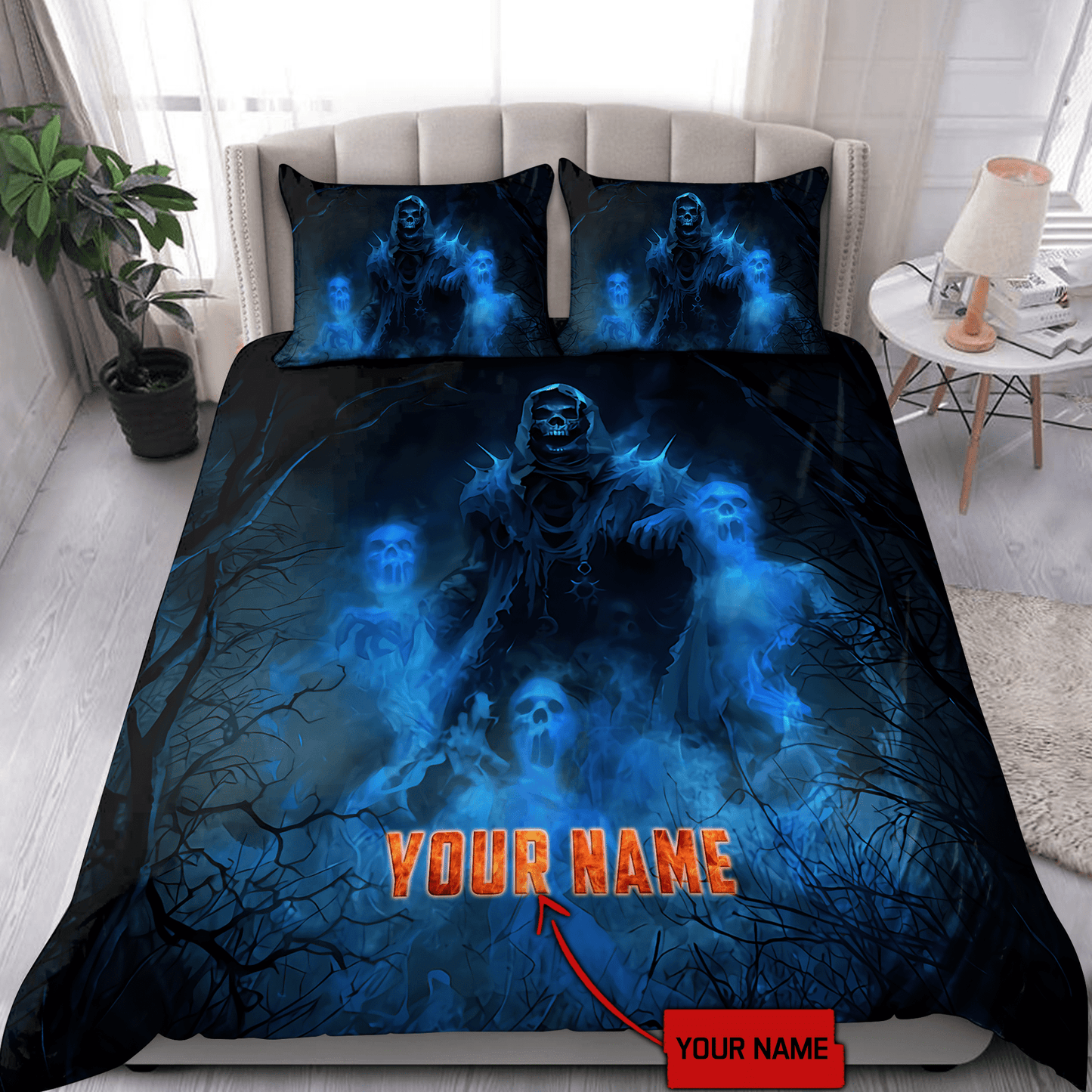 Customize Name Cool Blue Skull Bedding Set DD15052101