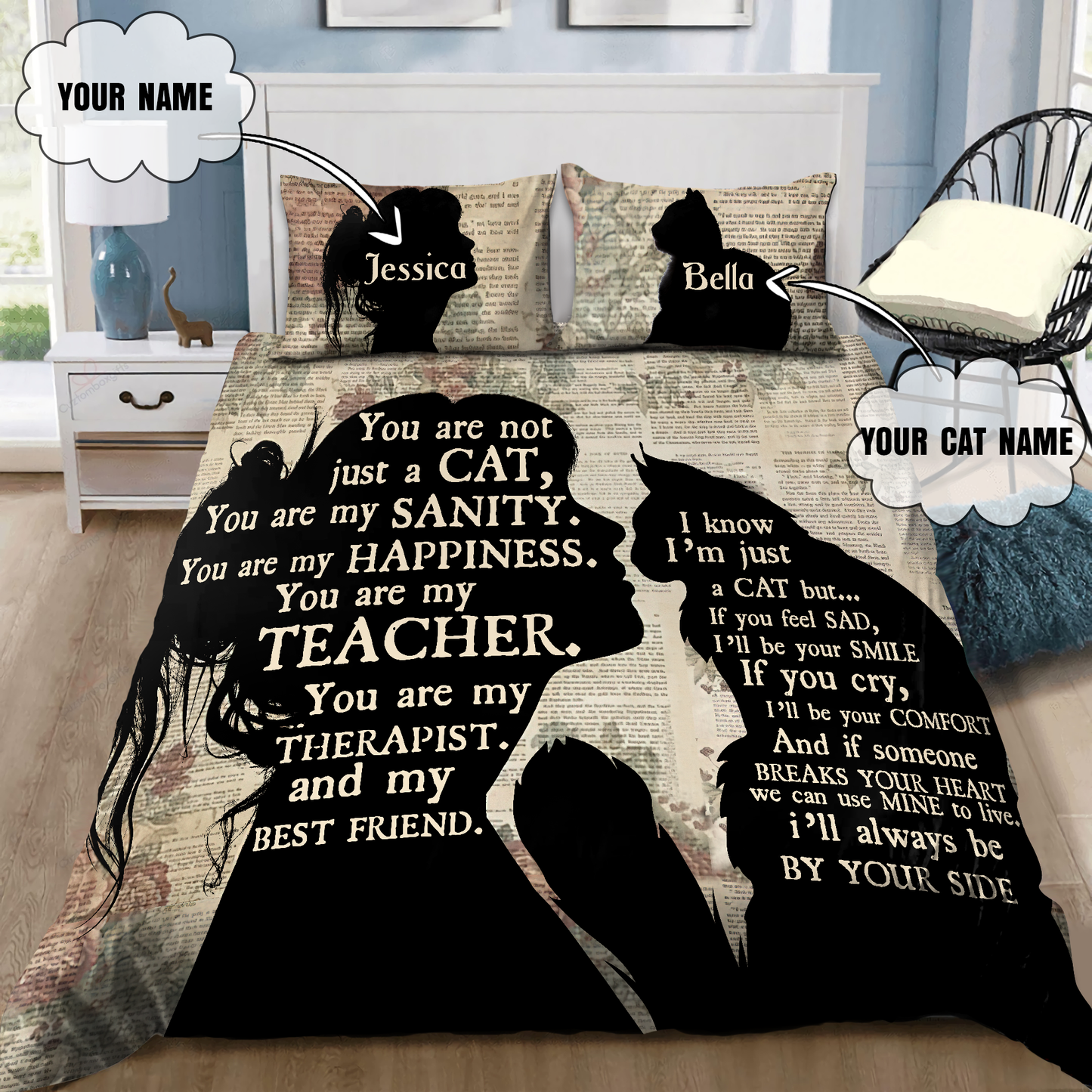 Customize Name The Girl Love Her Cat Bedding Set