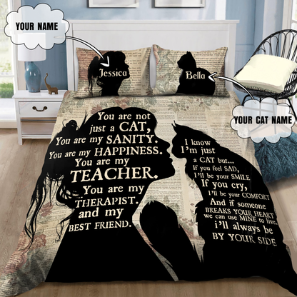 Customize Name The Girl Love Her Cat Bedding Set