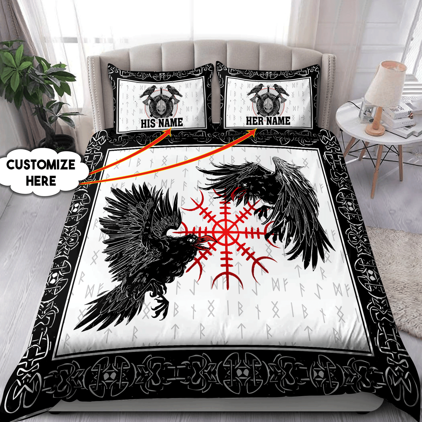 Customize Name Couple Raven Viking Bedding Set AM15062102