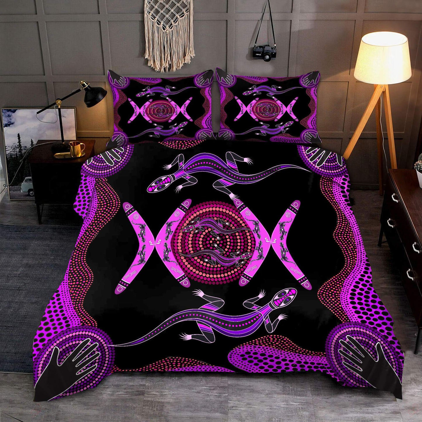 Purple Aboriginal Lizards Boomerang Bedding Set TN