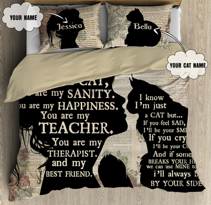 Customize Name The Girl Love Her Cat Bedding Set