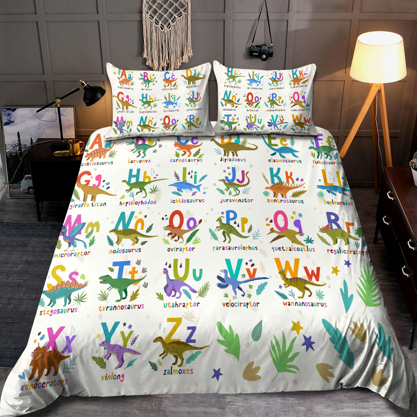 Dinosaur alphabet 3D design printed Bedding set SN16092104