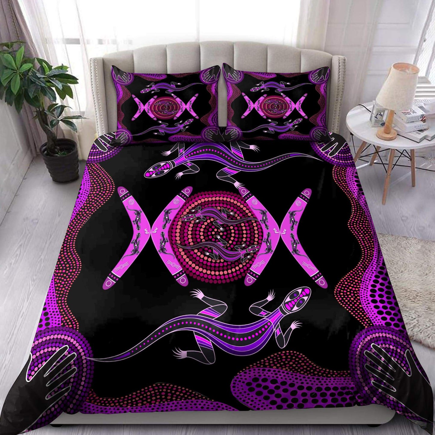 Purple Aboriginal Lizards Boomerang Bedding Set TN