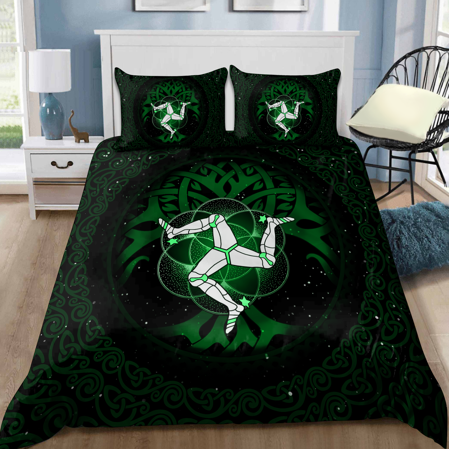 Celtic culture Triskelion Triple Green pattern 3D print Bedding Set