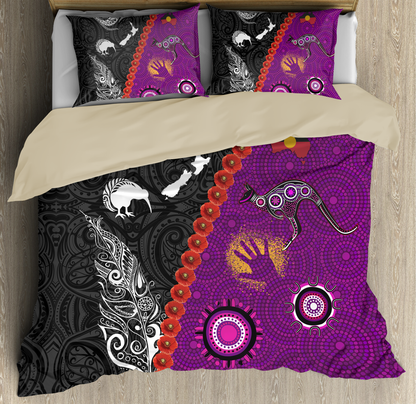 New Zealand Maori And Australia Aboriginal Purple We Are Family Bedding Set