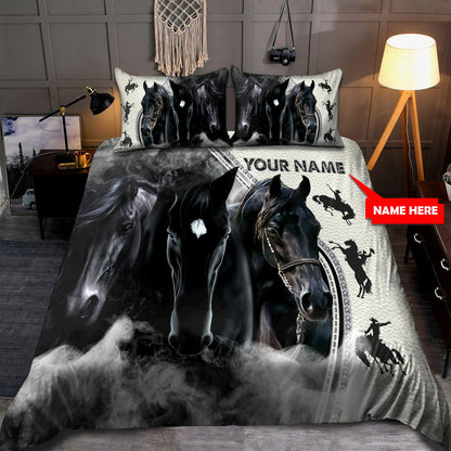 Personalized Name Rodeo Bedding Set Black Horse