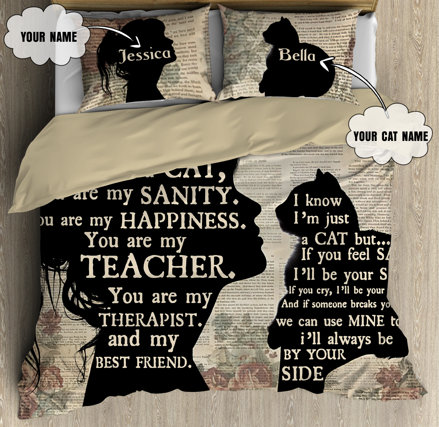 Customize Name Love My Cat Bedding Set MH19012101