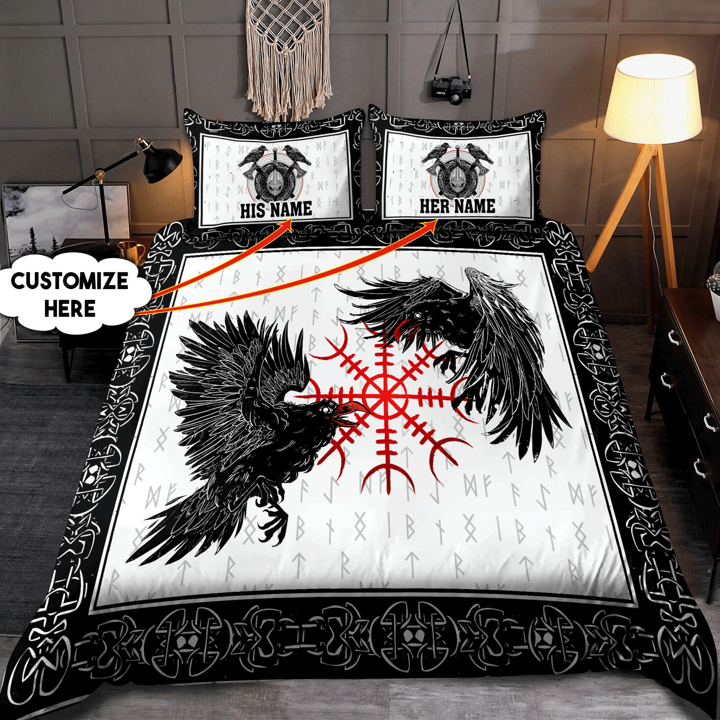 Customize Name Couple Raven Viking Bedding Set AM15062102