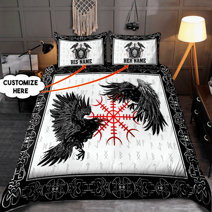 Customize Name Couple Raven Viking Bedding Set AM15062102