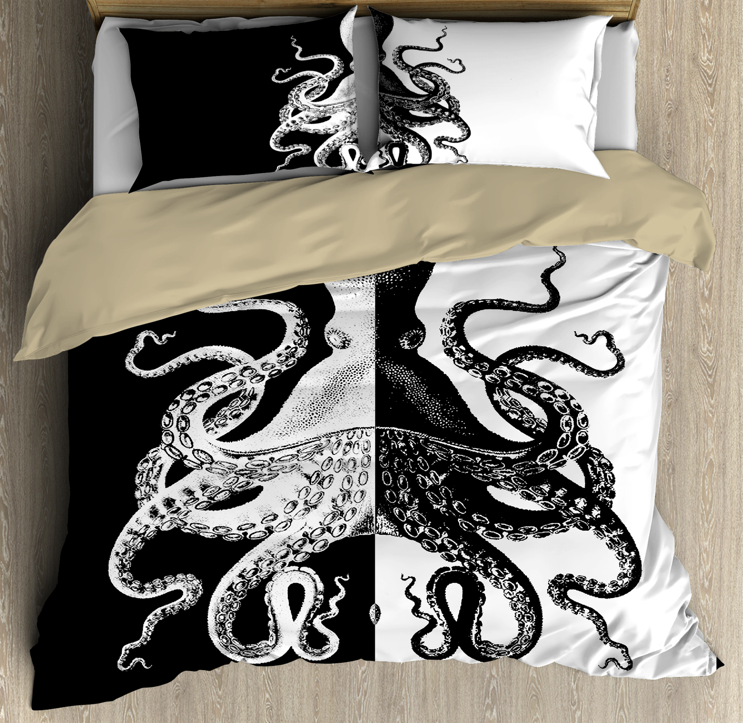 Premium Bedding Set Black And White Kraken Octopus King of The Seven Seas ML