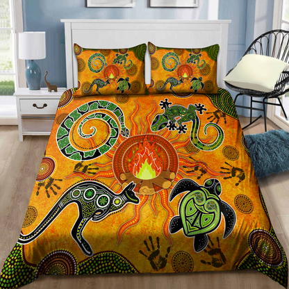 Aboriginal Dancing around the campfire Stories Green Bedding set