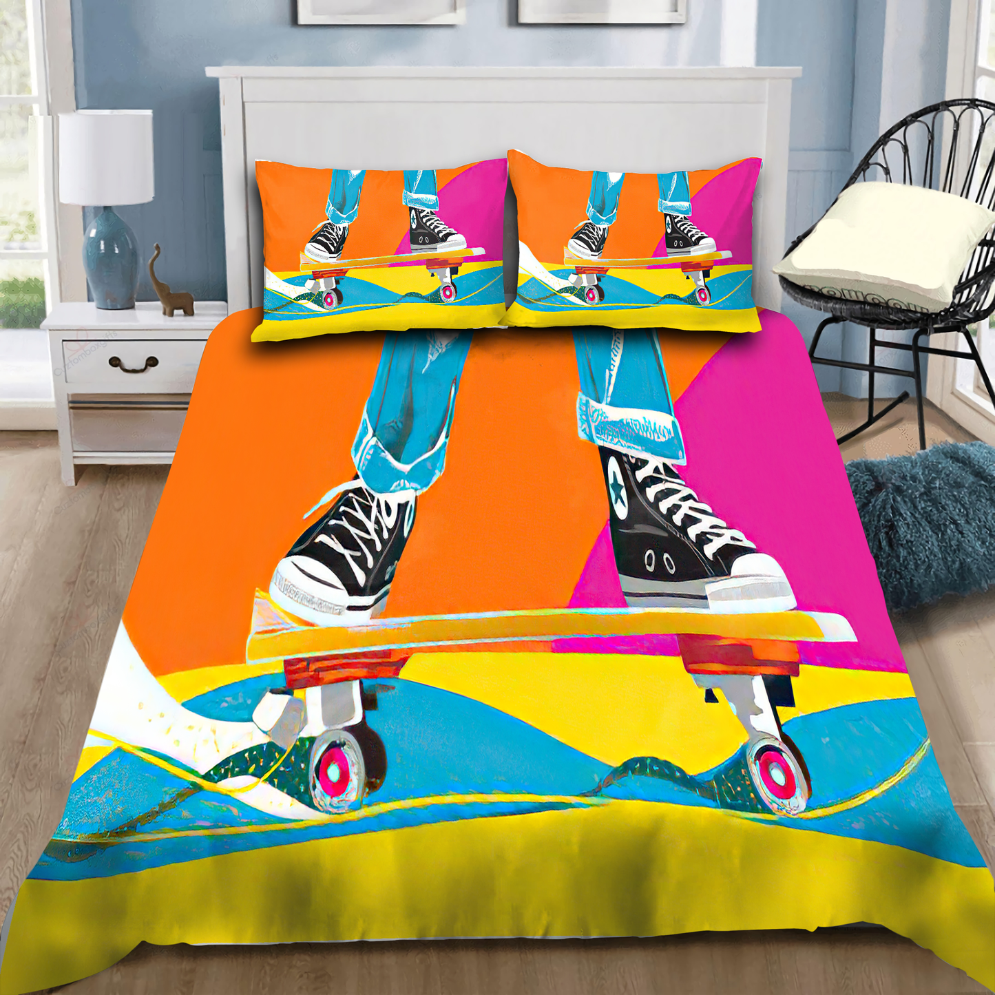 Skateboard Skull Bedding Set