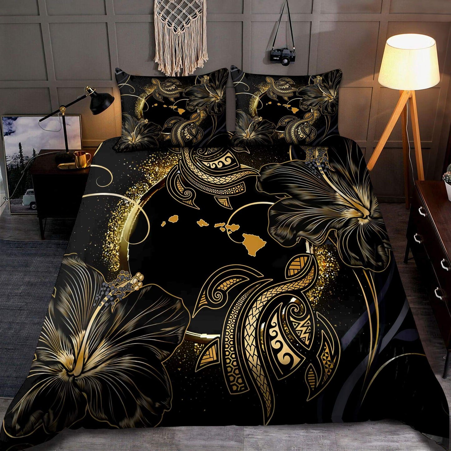 Amazing Polynesian Hawaii Turtle Golden Bedding Set ML