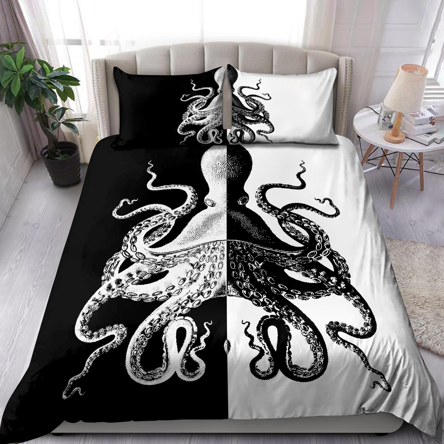 Premium Bedding Set Black And White Kraken Octopus King of The Seven Seas ML