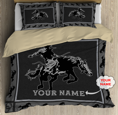 Personalized Name Rodeo Bedding Set Black Bucking Horse
