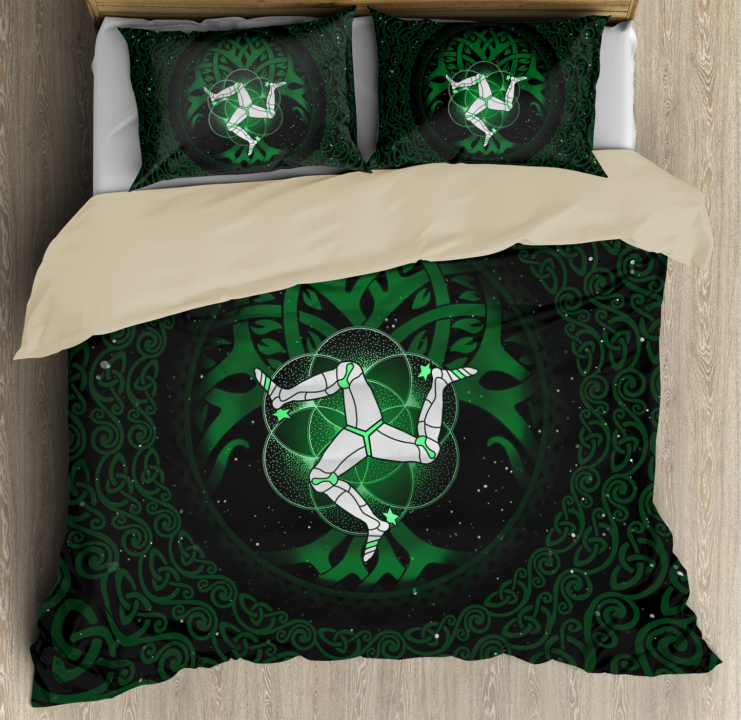 Celtic culture Triskelion Triple Green pattern 3D print Bedding Set