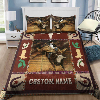 Personalized Name Bull Riding Bedding Set Rodeo Art Ver 4