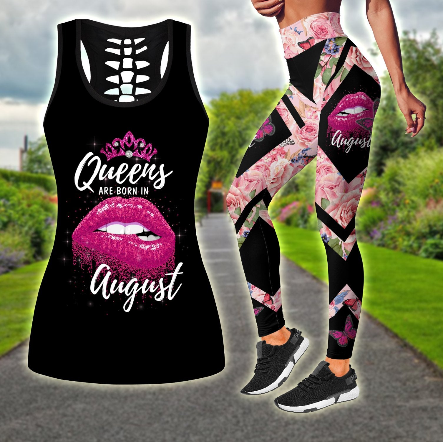Queens are born in August Love rose combo legging+tank TR2505208S-Apparel-Huyencass-S-S-Vibe Cosy™
