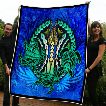 Premium Three Blue Turtles Blanket