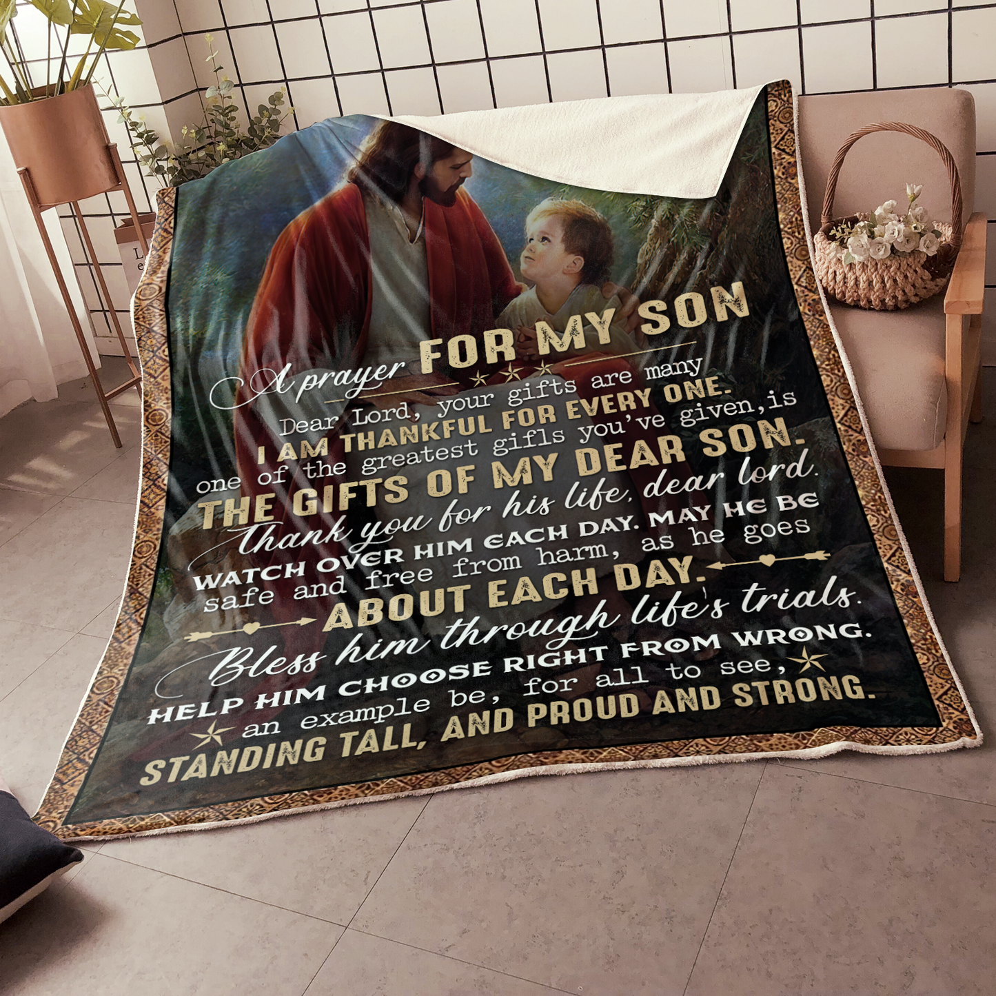 Jesus Prayer for My Son Sherpa Blanket