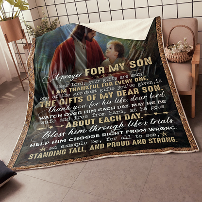 Jesus Prayer for My Son Sherpa Blanket