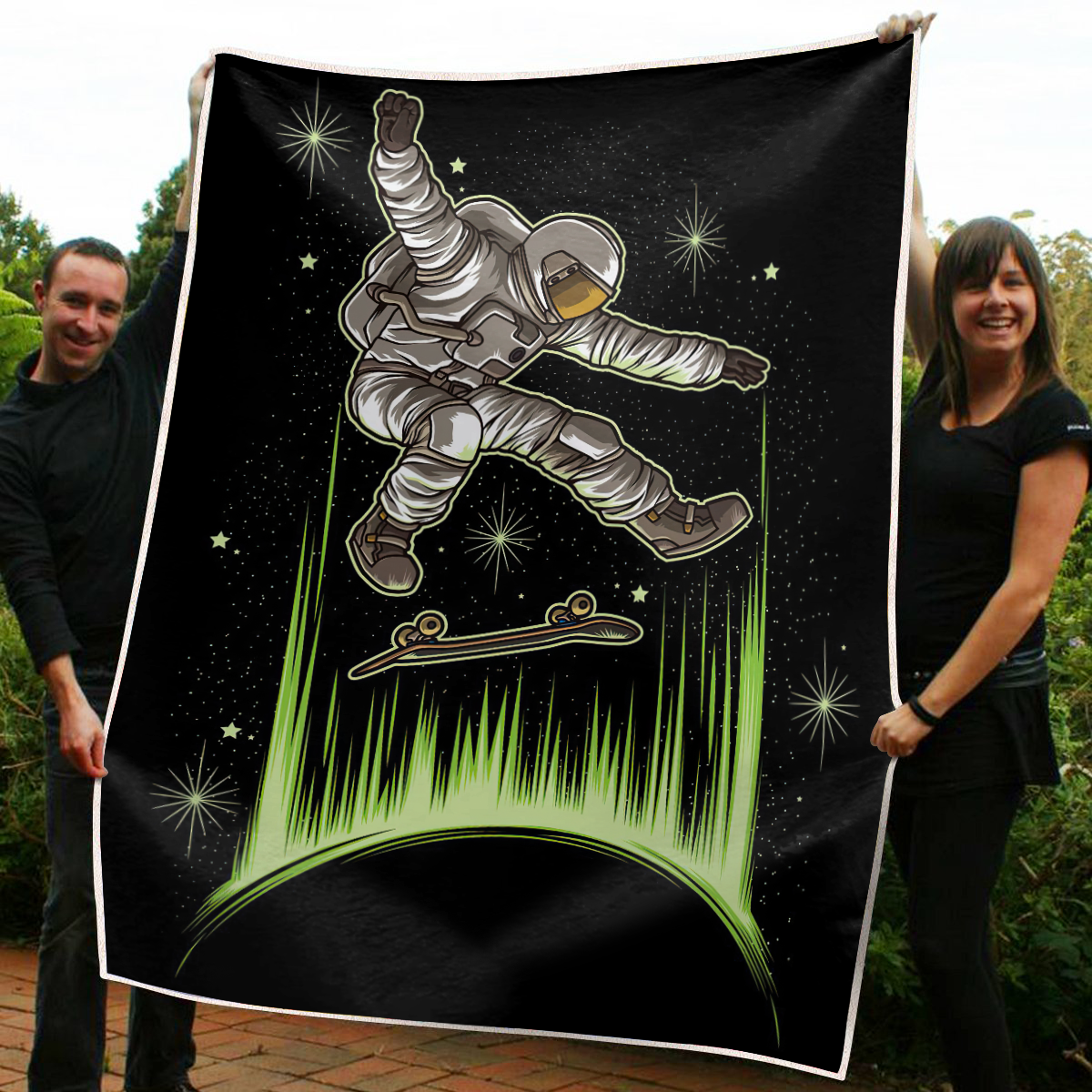 Skateboard Astronaut In Galaxy Blanket