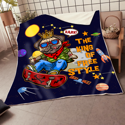 Premium Skateboard Pug Blanket