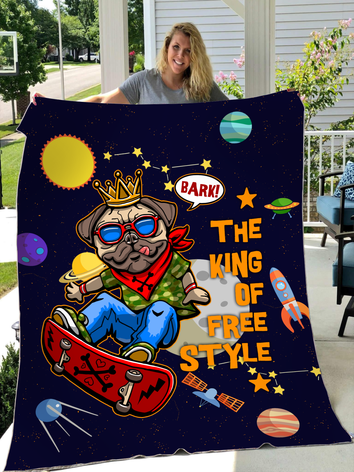 Premium Skateboard Pug Blanket