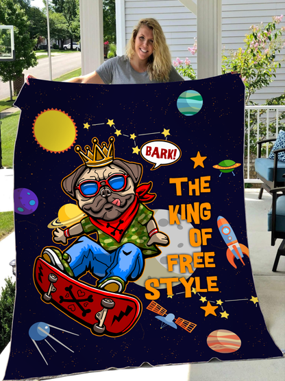 Premium Skateboard Pug Blanket