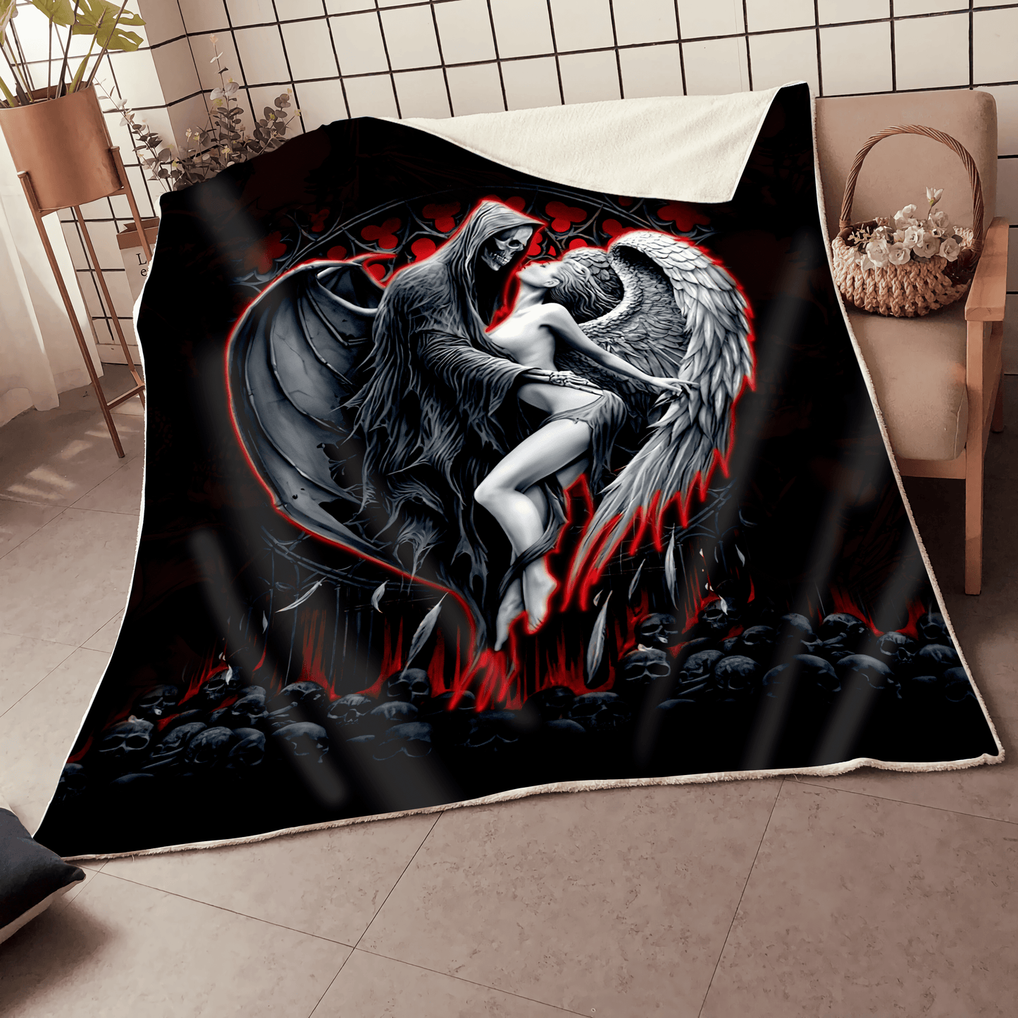 Skull and Beauty 3D All Over Printed Blanket