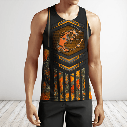 Custom name Fishing Orange Steel Camo 3D printed shirts