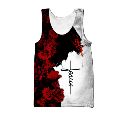 Premium Christian Jesus Catholic Red Roses 3D Printed Unisex Shirts