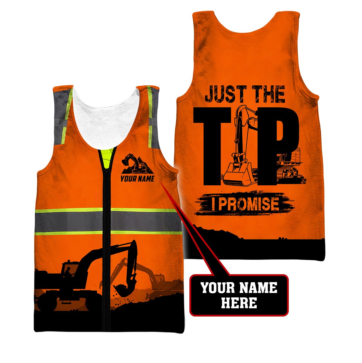 Premium Personalized 3D Printed Excavator Operator Shirts Just The Tip MEI