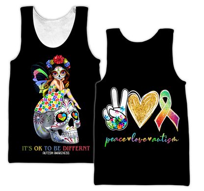 3D All Over Printed Autism Awareness -Cute Skull  Unisex Shirts XT