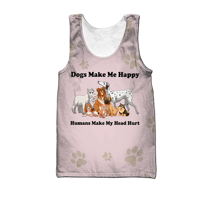 3D All Over Printed Dog Make Me Happy Unisex Shirts XT