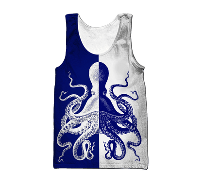 Premium Unisex Hoodie Blue And White Kraken Octopus King of The Seven Seas ML