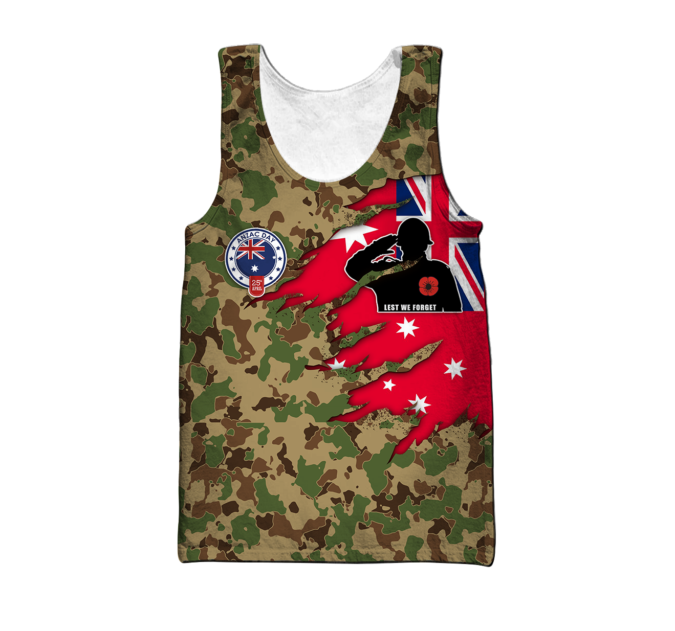 Anzac day remembrance Kiwi and Australia Veteran Camo 3D print shirt