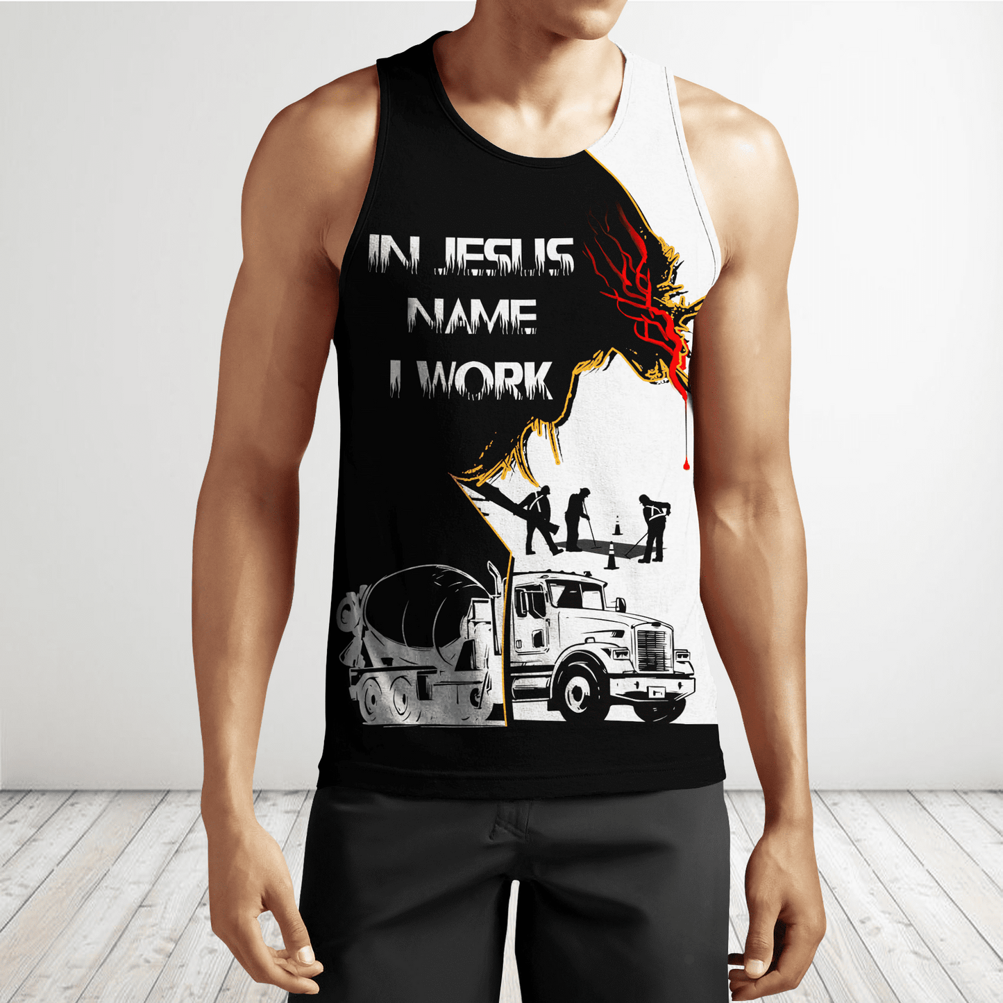 Concrete Finisher In Jesus  Name I Work Black White 3D printed shirts