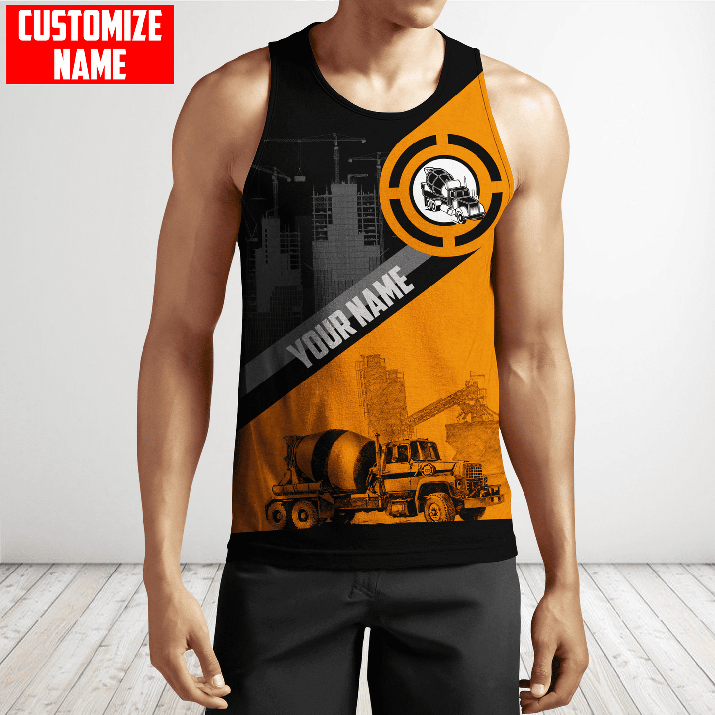 Concrete Finisher Orange Mixer Custom name 3D printed shirts