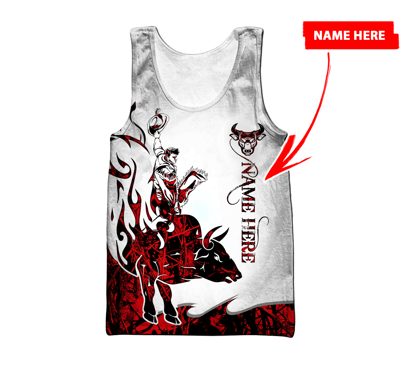 Personalized Name Bull Riding 3D All Over Printed Unisex Shirts Red Tattoo