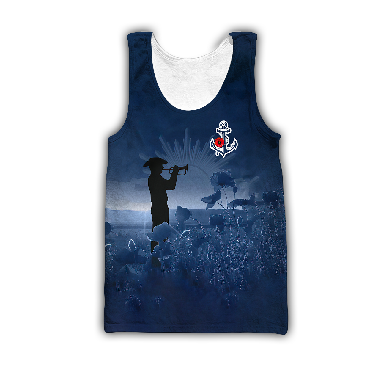 Rememberance Anzac Day Poppy Flower Navy Premium Unisex Hoodie ML