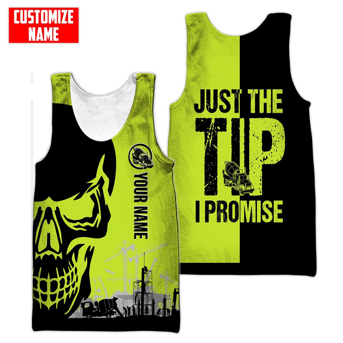 Concrete Finisher Site Skull Green Safety Custom name 3D Printed Shirts