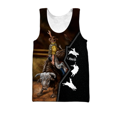 Personalized Name Bull Riding 3D All Over Printed Unisex Shirts Black Leather Texture