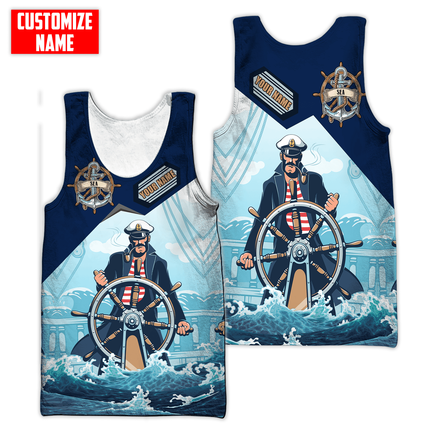 Customized Name Captain Sailor 3D All Over Printed Shirts